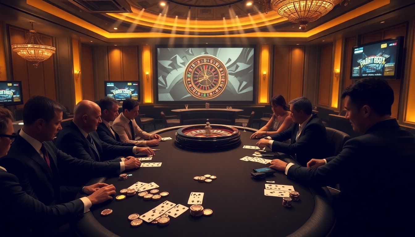 Engage in high-stakes poker with 7upbet in this luxurious casino atmosphere featuring impressive props.