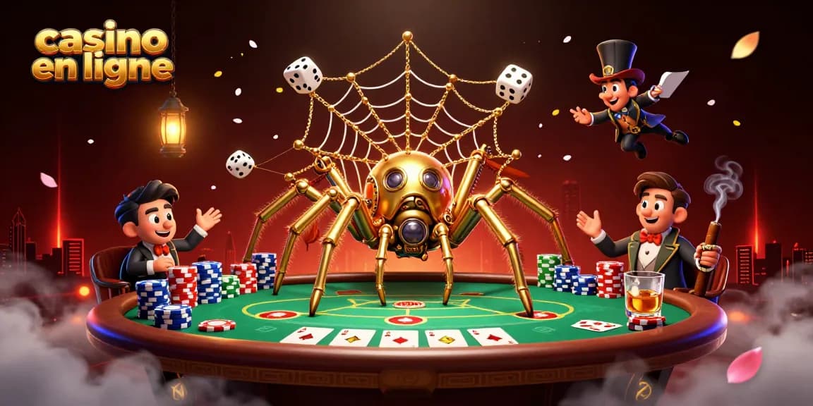 Une illustration 3D captivante représentant un casino en ligne dynamique avec des personnages ludiques.