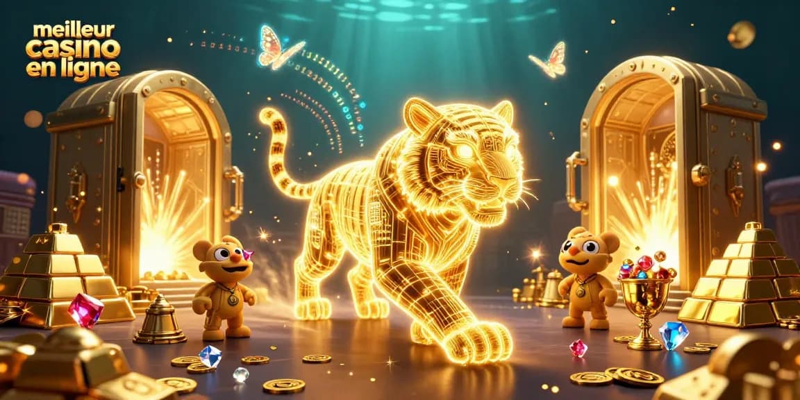 Vivez l'expérience du meilleur casino en ligne avec un tigre doré et des éléments magiques de casino.