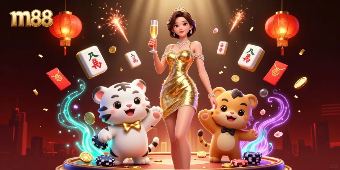 Experience winning vibes with m88 in a glamorous casino scene featuring lucky charm elements.