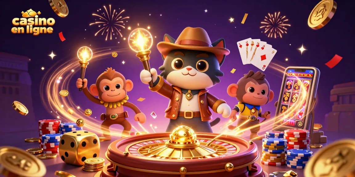 Découverte d'un artefact du casino en ligne par un explorateur félin et son compagnon.