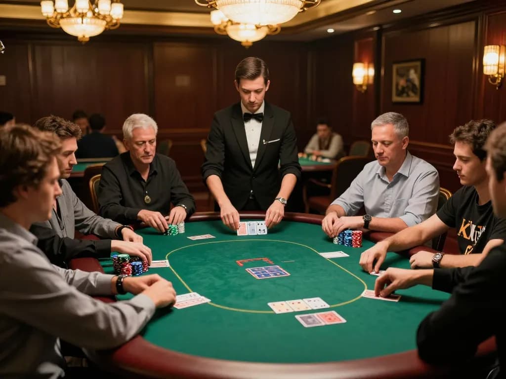 Players engaging in a high-stakes poker game at MB88 casino, showcasing strategic gameplay and excitement.