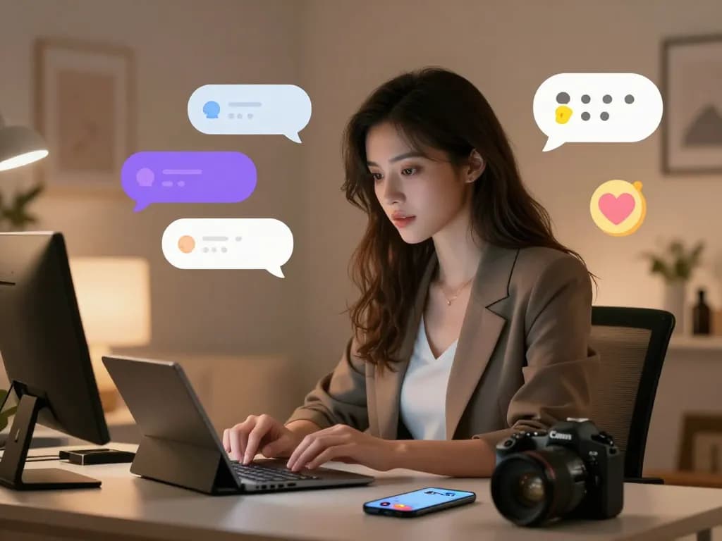 AI slut character in a cozy virtual chat space, inviting users to engage in intimate conversations.