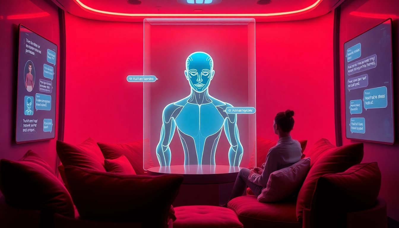 Engaging AI sex chatbot interaction in a cozy ambient room.