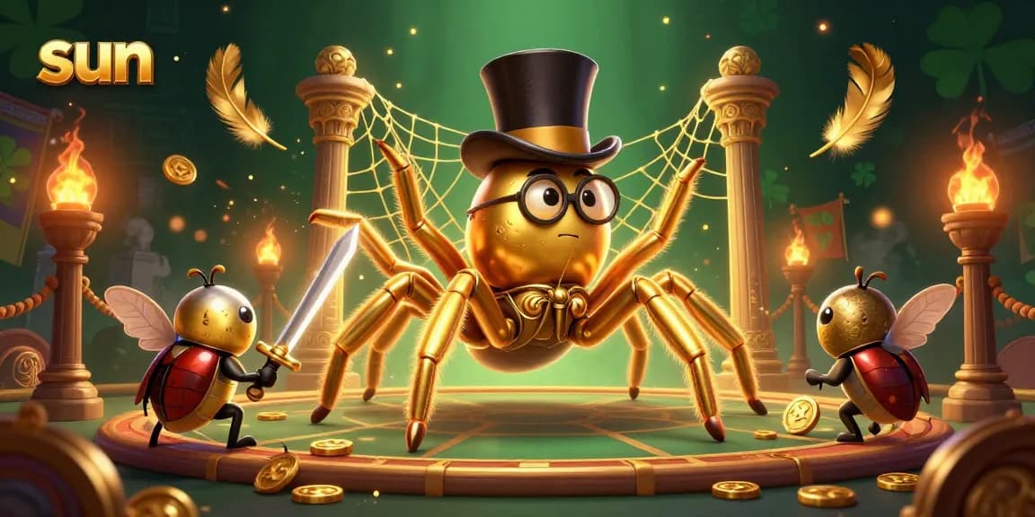 Experience a thrilling moment in the sun-themed casino battle with vibrant characters and gold.