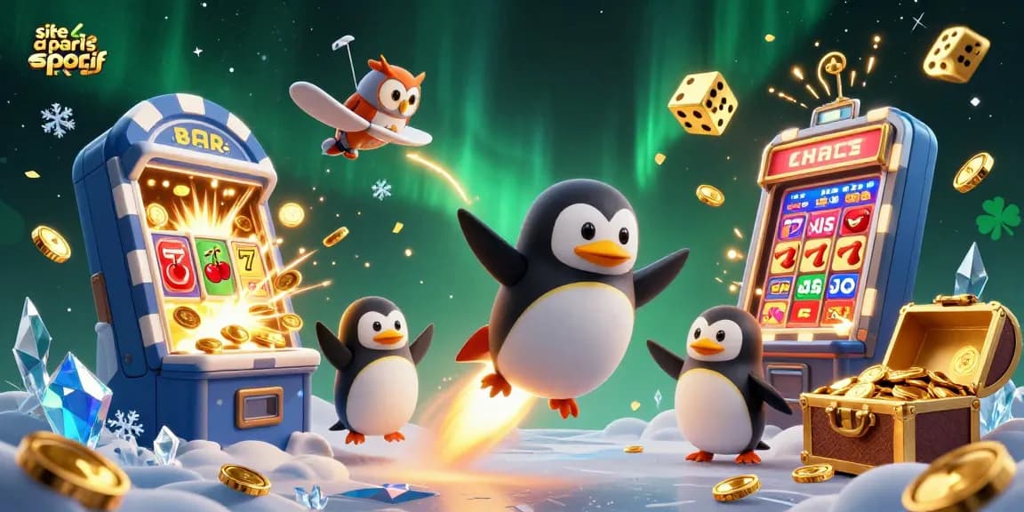 Animations de paris sportifs sur un site de paris sportif avec un pingouin gagnant en or