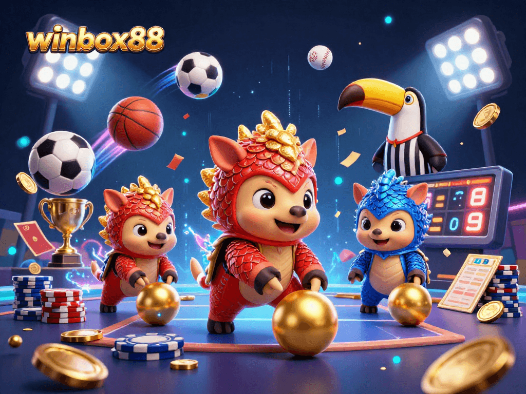 Engage with winbox88's vibrant casino scene featuring playful pangolins and dynamic casino elements