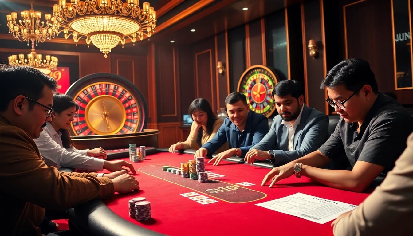 Players strategizing their next move at a poker table, inspired by https://journal.unj.ac.id/ for insightful gambling strategies.
