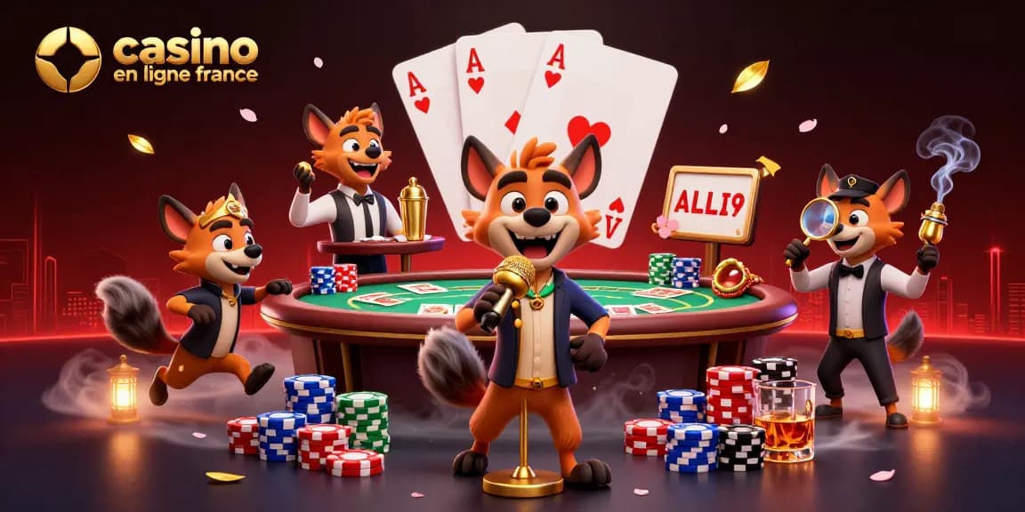 Illustration animée de hyènes dans un club de casino, mettant en avant leur humour à casino en ligne france.