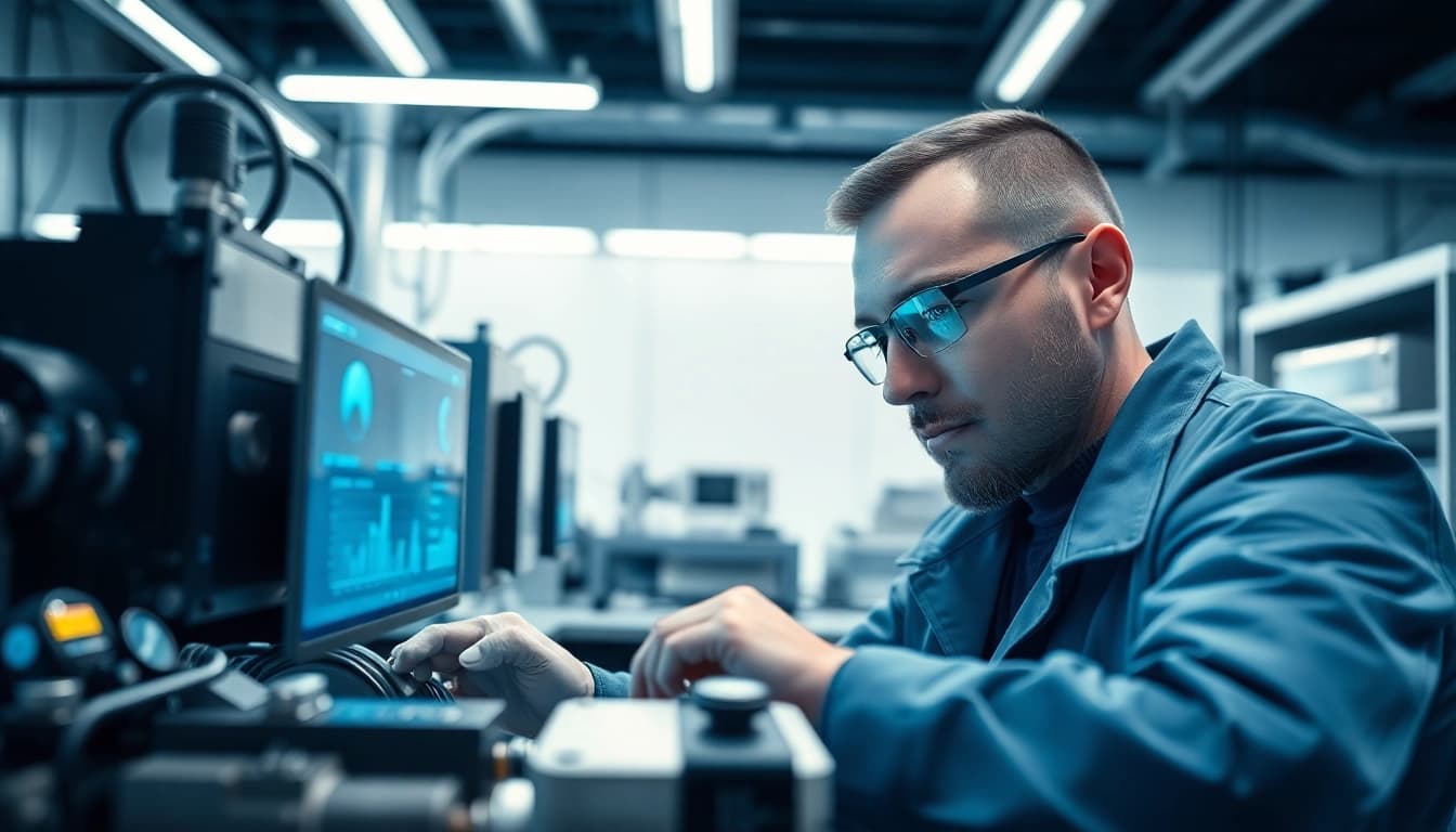 Engineer showcasing innovative Technology prototype in a high-tech lab.