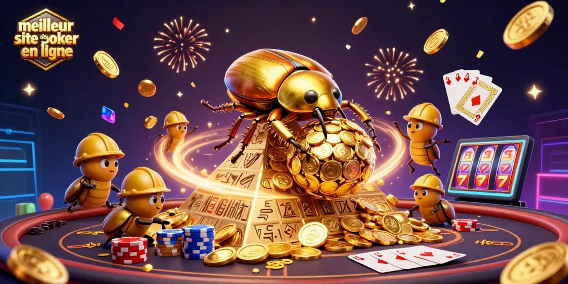 Profitez du meilleur site de poker en ligne avec des cartes de poker et des jetons colorés s'envolant autour.
