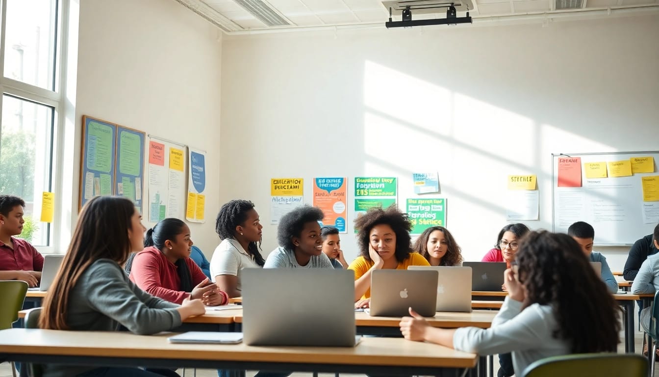 Education-focused classroom scene with diverse students collaborating on innovative learning activities.