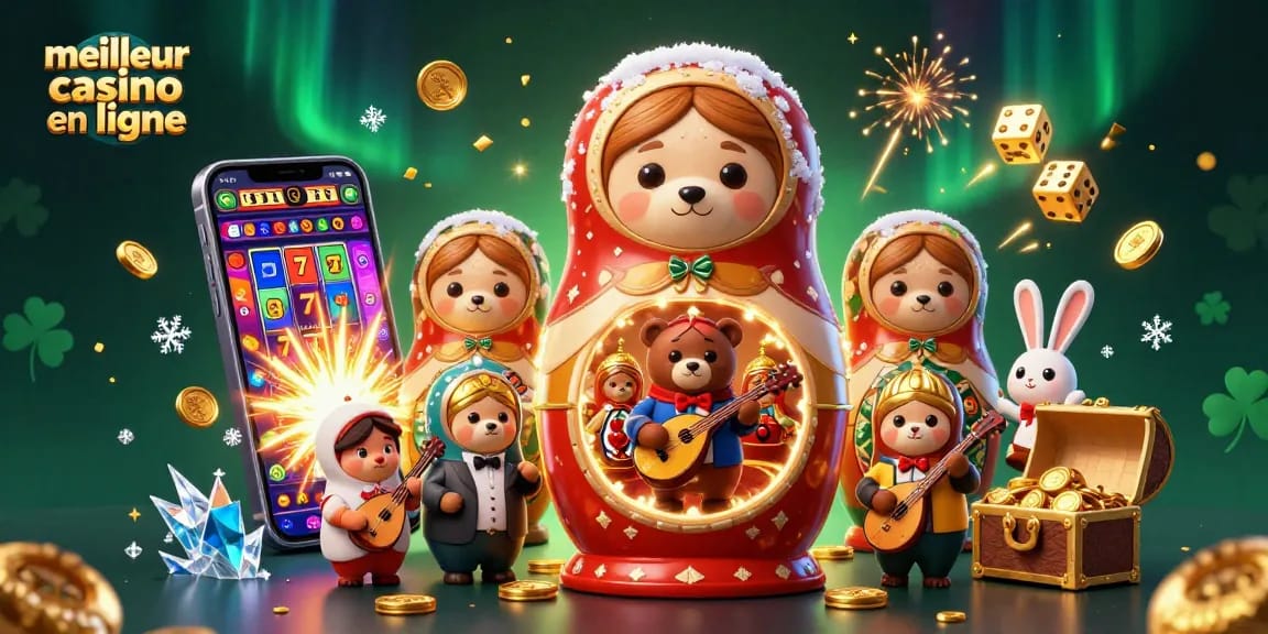 Découvrez le meilleur casino en ligne avec des affichages de machines à sous et des ours en costumes de croupier.