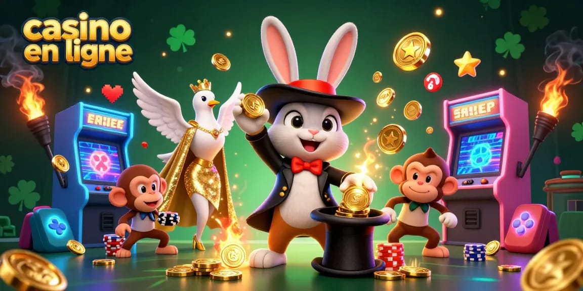 Jouez au casino en ligne avec magie, billets et pièces d'or animés.