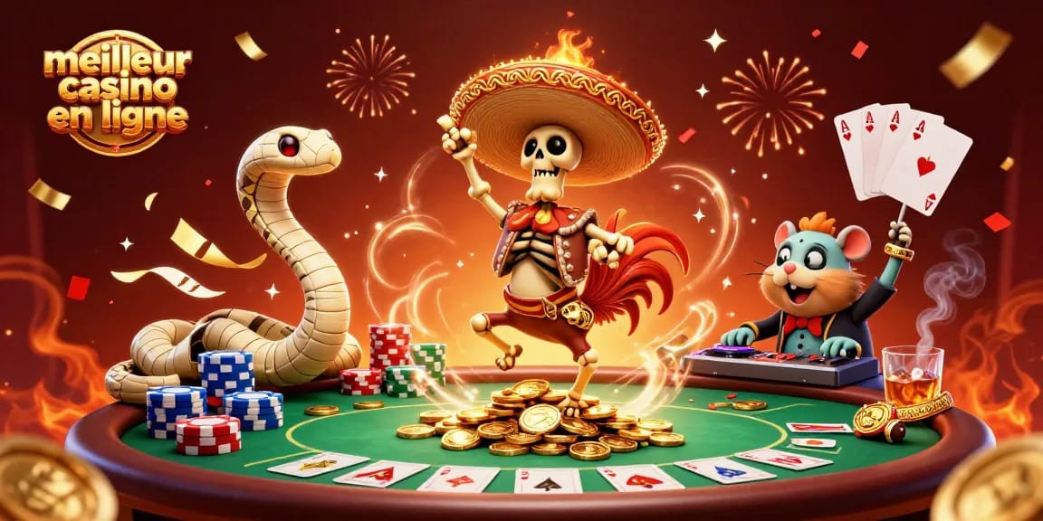 Image d'un 3D cartoon du meilleur casino en ligne avec des personnages amusants et une scène festive