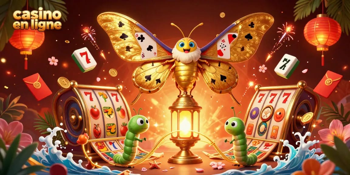Découvrez ces jeux passionnants de casino en ligne avec un papillon majestueux et des éléments de jeu flottants.