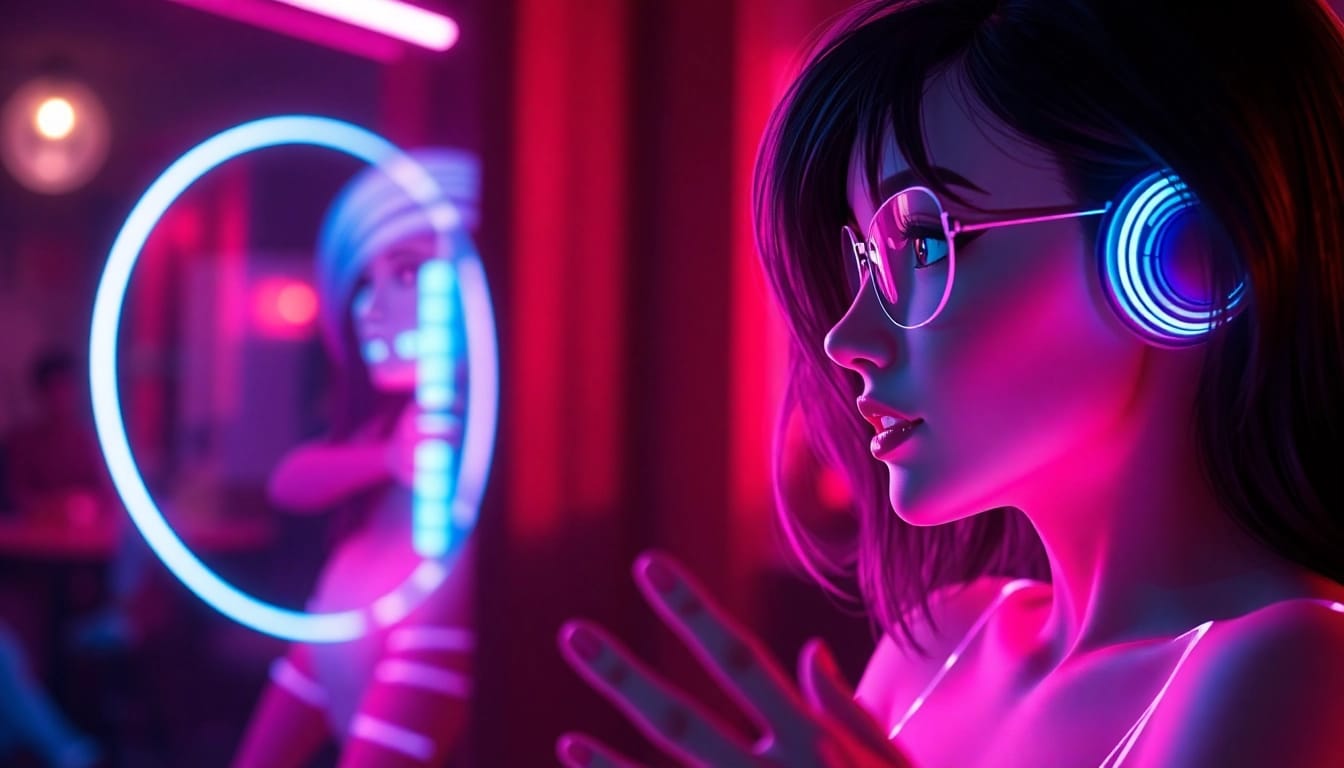 Engaging NSFW character AI chat scene with avatars in a vibrant digital environment.