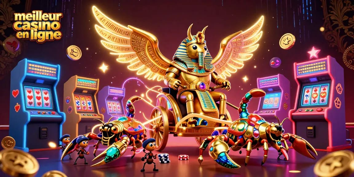 Plongez dans le monde du meilleur casino en ligne avec un scarabée doré majestueux et des scorpions exquis.