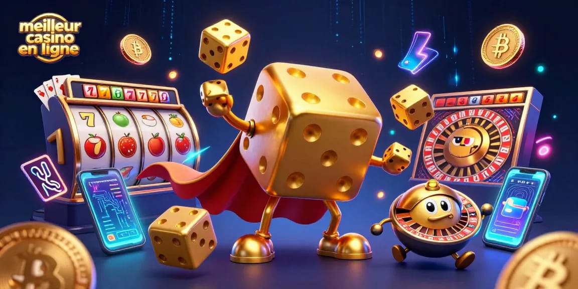 Jouer dans le meilleur casino en ligne avec des dés d'or et des symboles de machines à sous éblouissants.