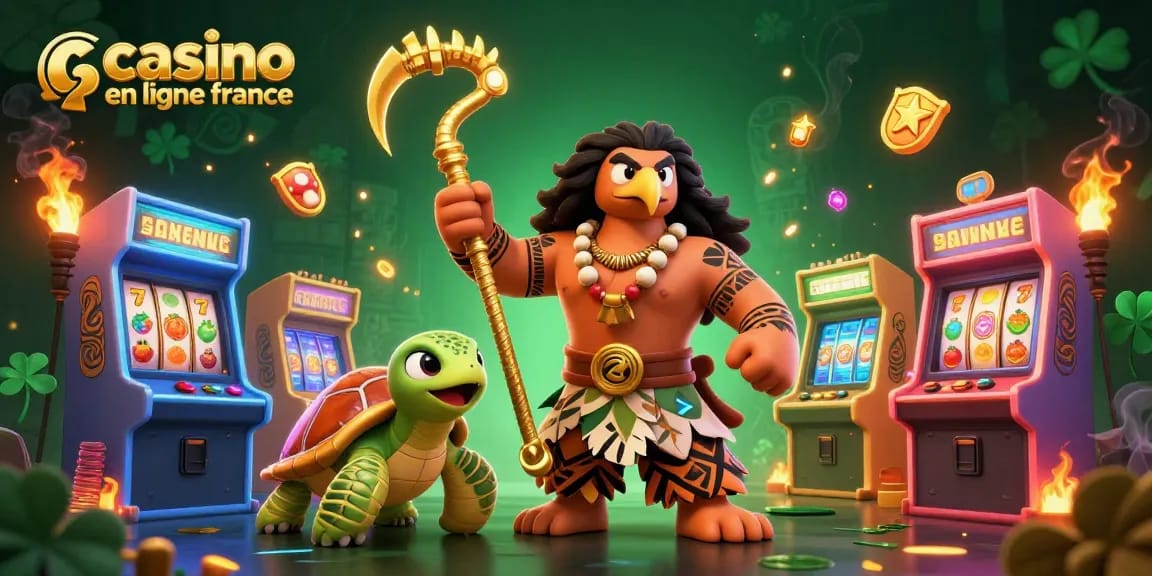 Plongez dans l'univers du casino en ligne France avec une scène animée de personnages 3D captivants.