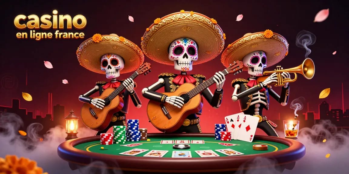 Illustration 3D colorée mettant en avant des personnages de casino en ligne France avec des éléments de poker.