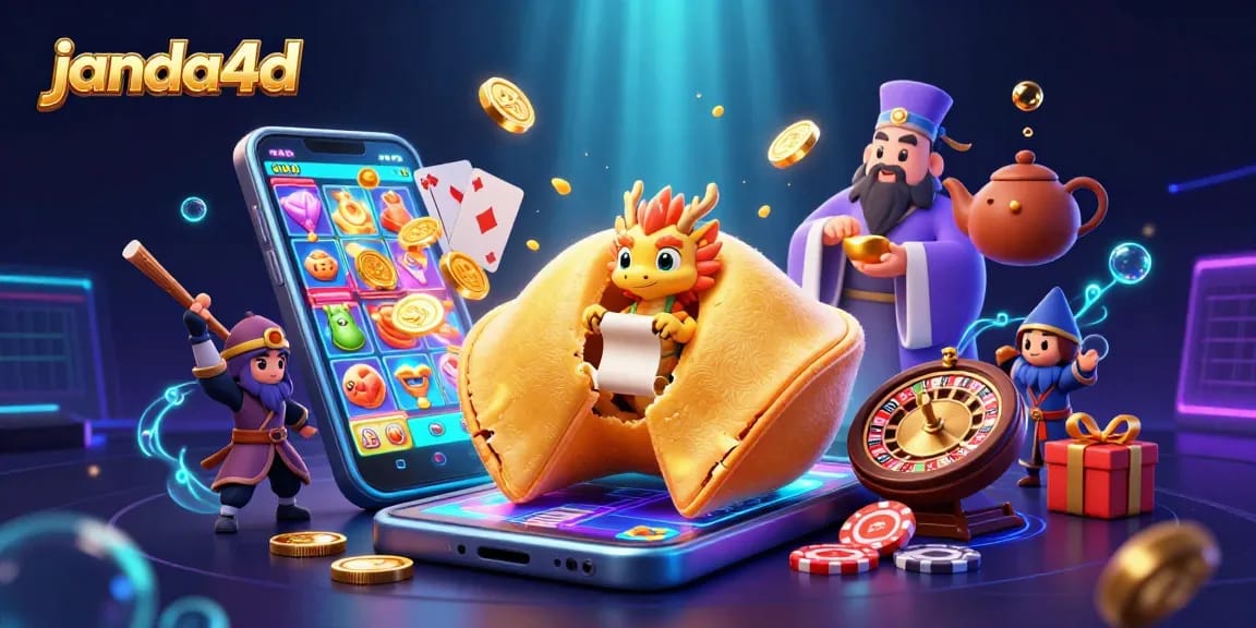 Play slots and win big with janda4d's captivating gaming scene featuring dynamic characters.