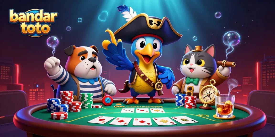 Bandar toto menawarkan pengalaman bermain kartu menarik dengan karakter unik dalam ilustrasi 3D.