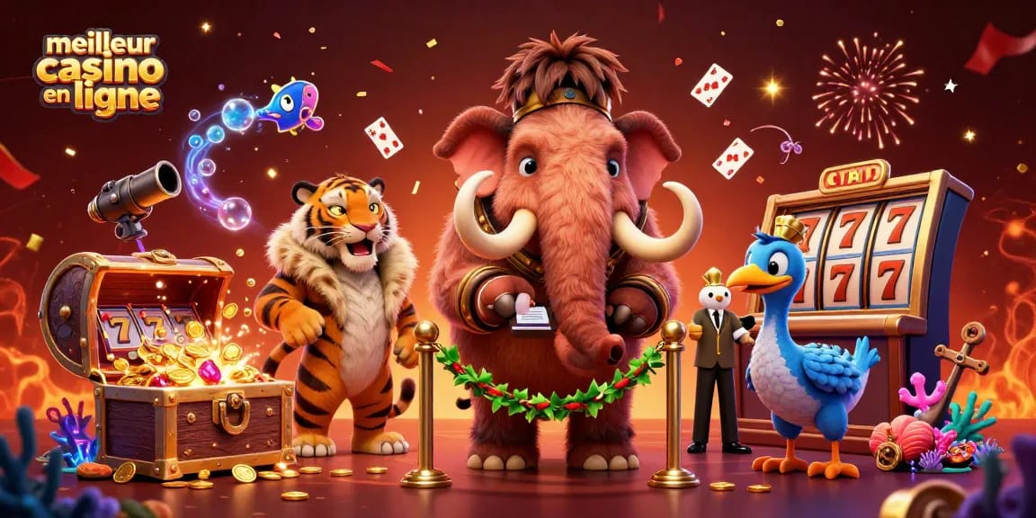 Jouez au meilleur casino en ligne avec un mammouth, un tigre et un dodo animés.