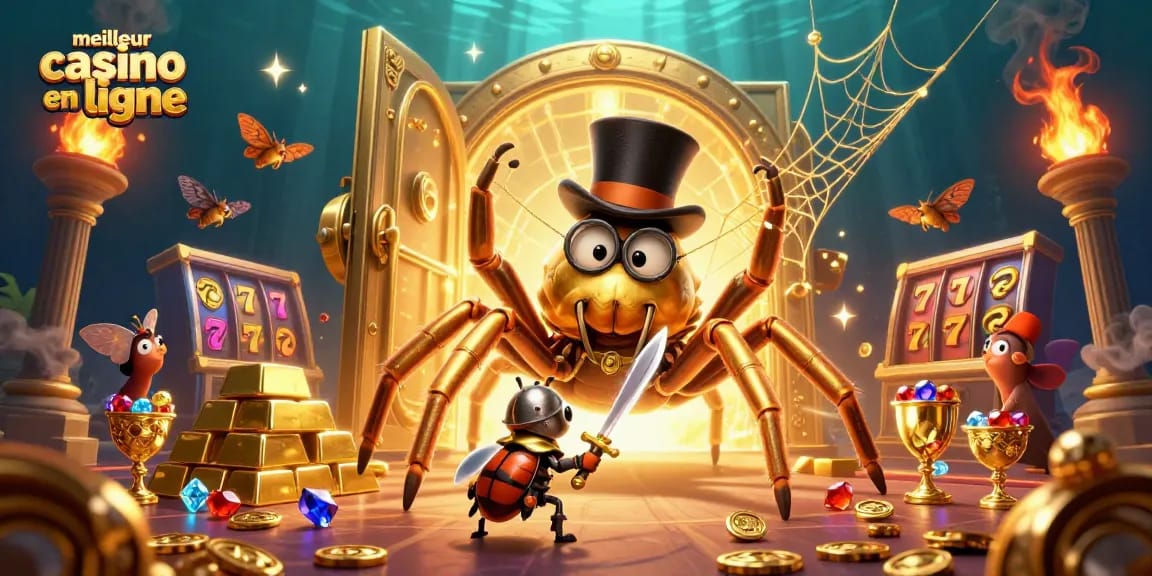 Jouer et gagner au meilleur casino en ligne avec une tarentule dorée et un chevalier insecte.