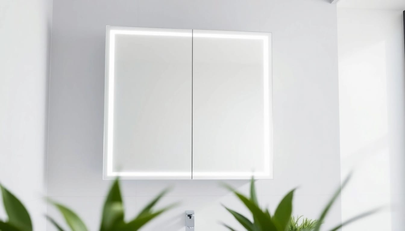 Illuminate your space with an elegant LED bathroom mirror Cabinet featuring stylish design elements.