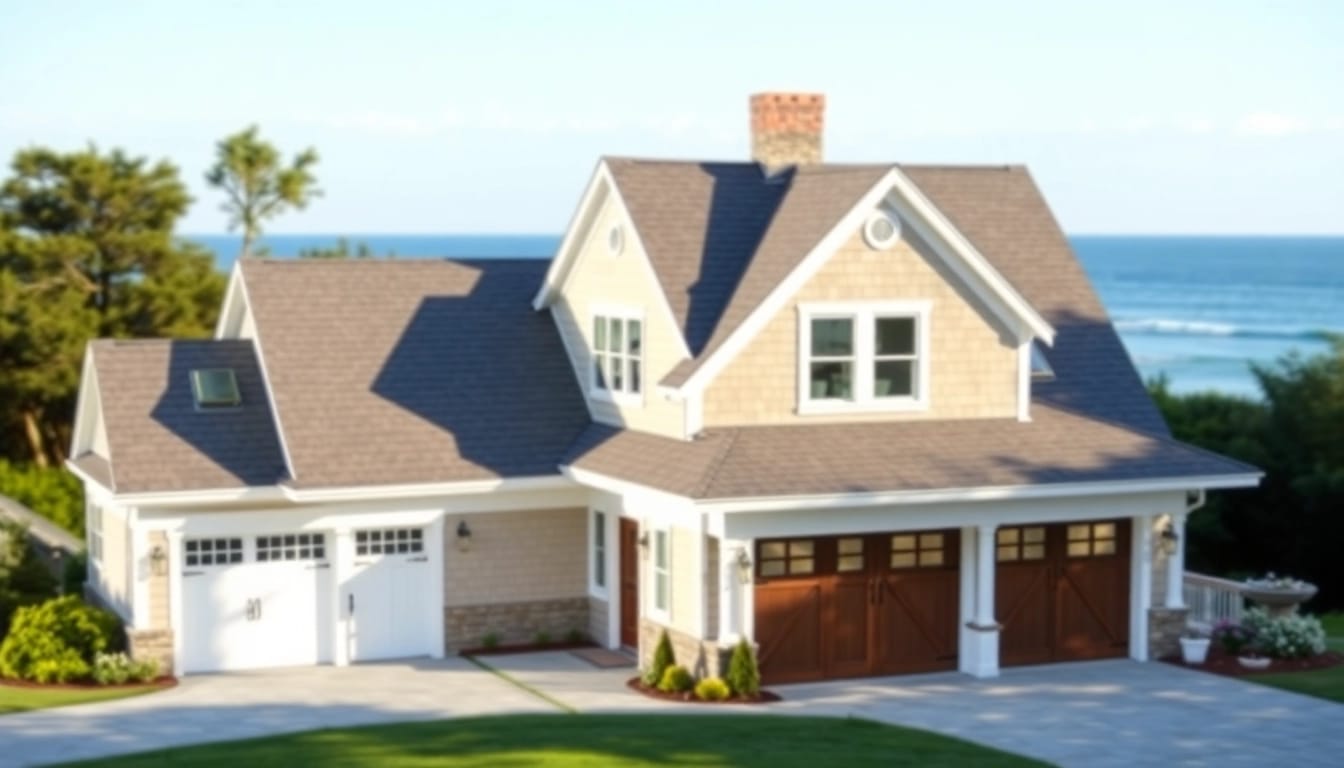 Enhance your Cape Cod home addition with a beautiful garage design in a coastal setting.