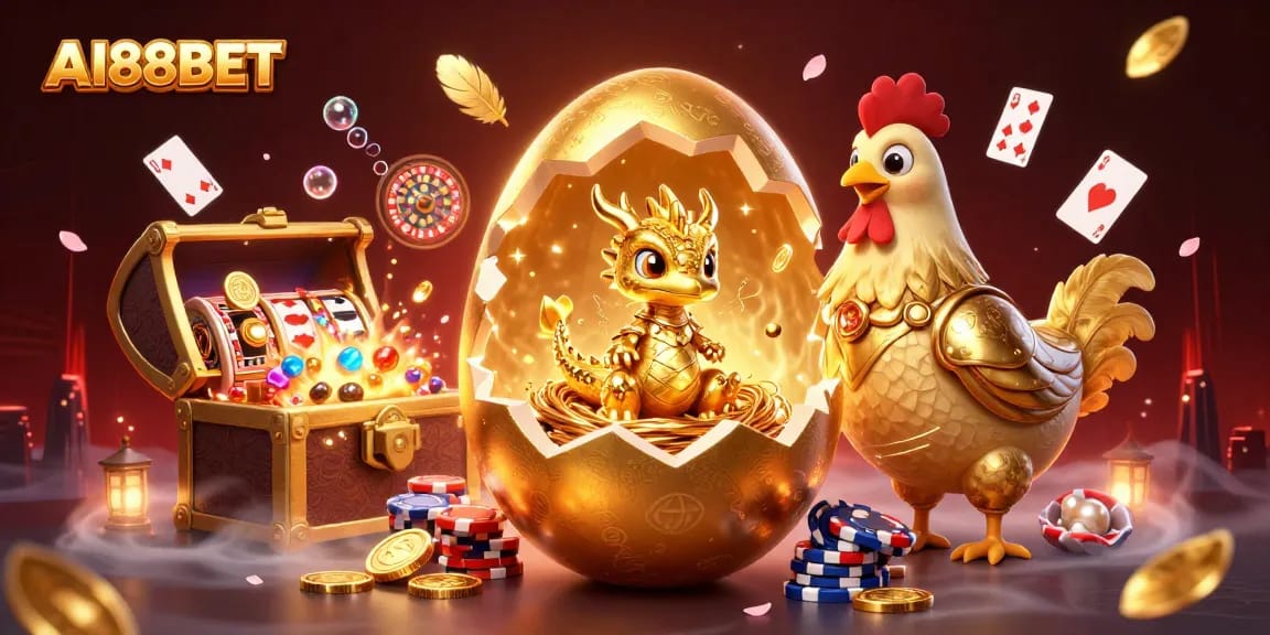 Experience thrilling wins with AI88BET as the golden dragon emerges from poker chips in a vibrant casino scene.
