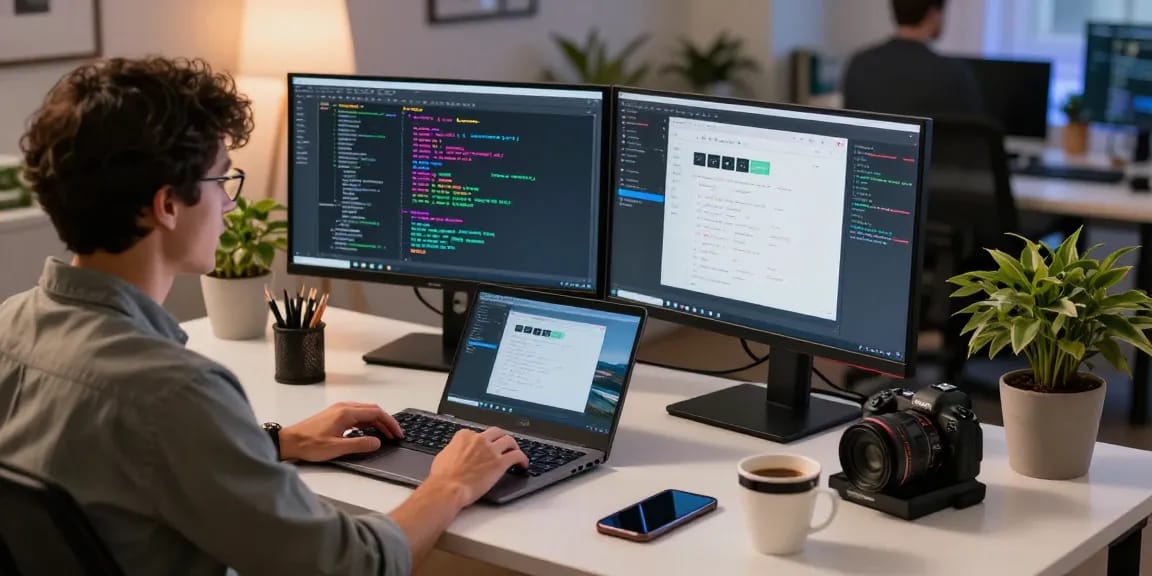 Innovative software developer working on CIKA4D projects in a modern tech workspace.