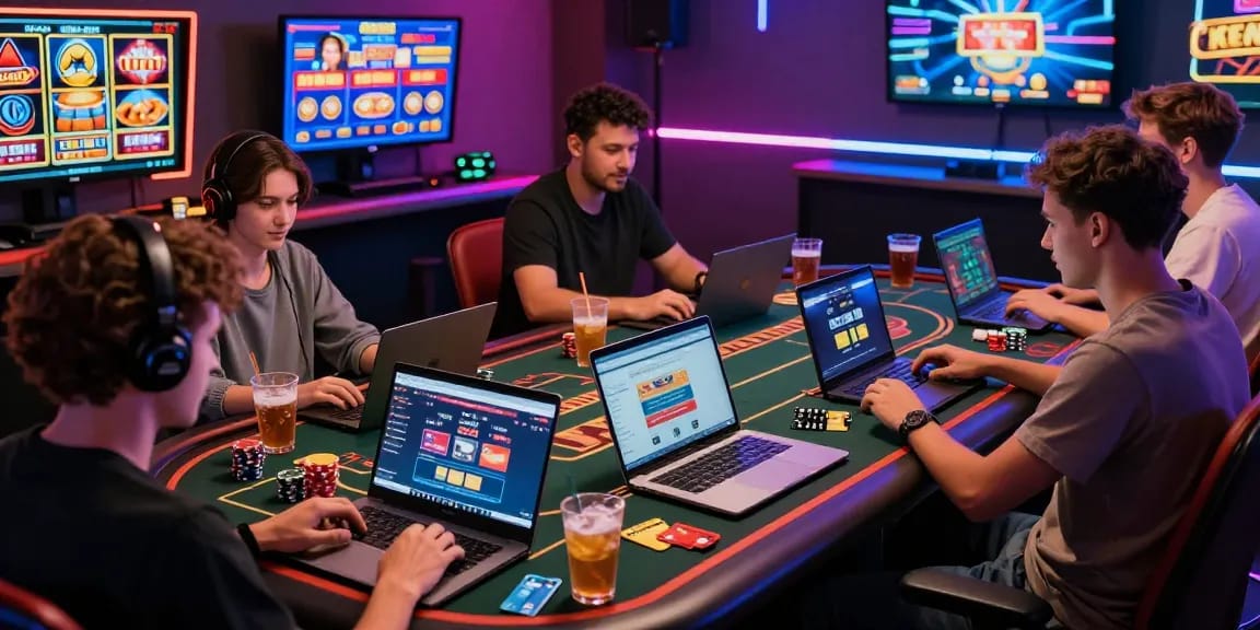 Players engaged in an exciting game night at credit card casinos, showcasing vibrant energy and diverse gaming options.
