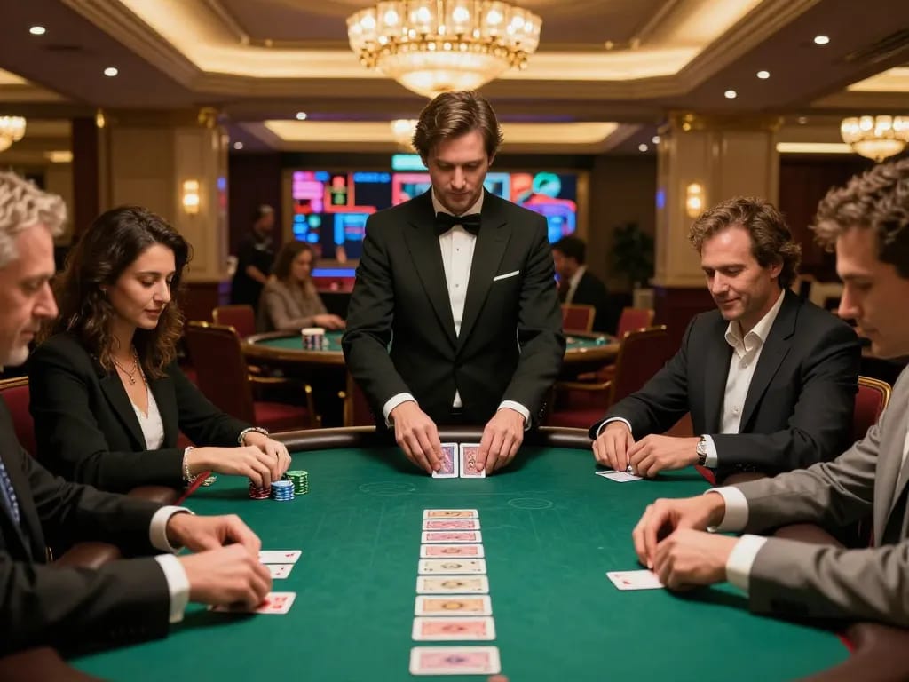 AE888 poker game highlights strategies among engaged players in a luxurious casino setting