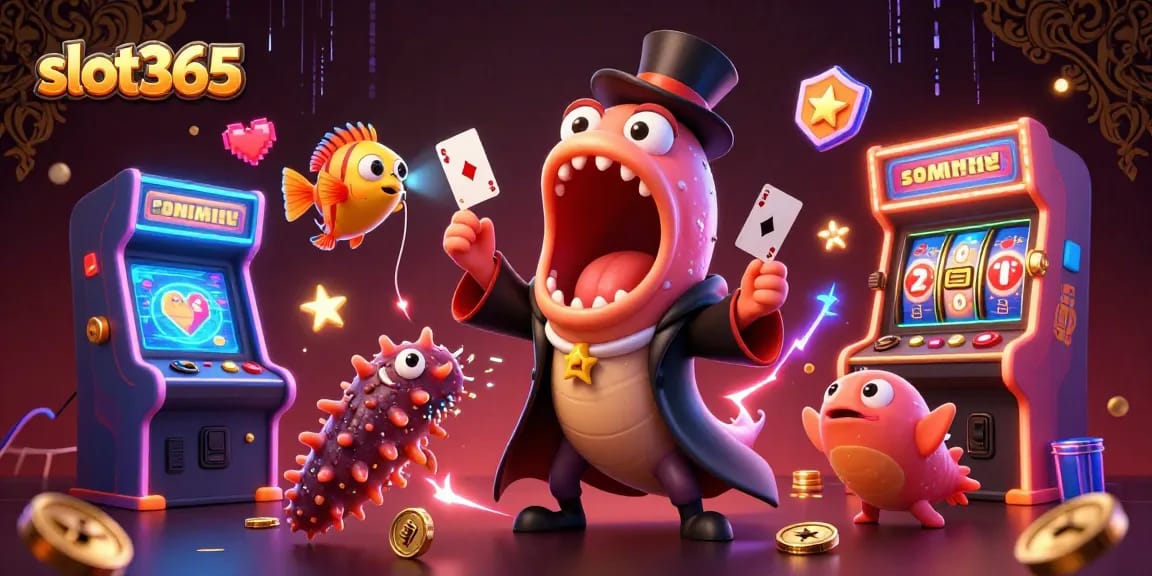 Experience winning excitement at slot365 with vibrant casino-themed characters and elements lighting up the game scene.