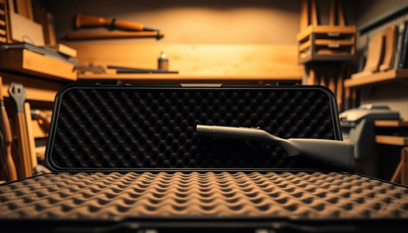 Foam for rifle case displayed in a well-lit workshop highlighting durability and design.