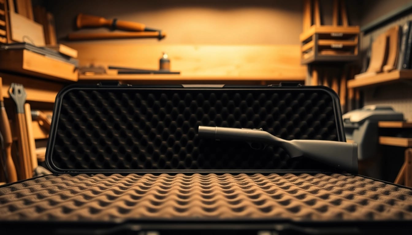 Foam for rifle case displayed in a well-lit workshop highlighting durability and design.