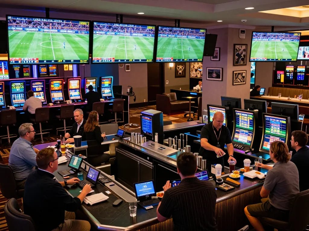 Engaging scene of kèo nhà cái in a vibrant sports lounge showcasing live matches for betting enthusiasts.