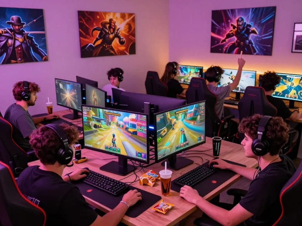 Players enjoying a real porn game in a vibrant gaming setup.