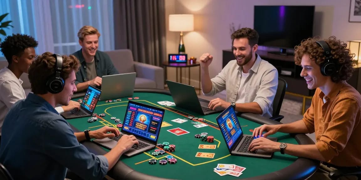 Players enjoying the excitement of credit card casinos in a stylish home setting.