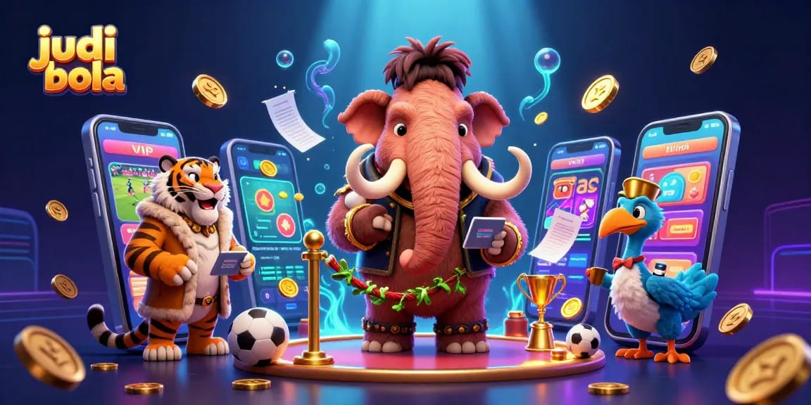 Experience judi bola excitement with a vibrant 3D illustration of a casino scene featuring characters and sports betting elements.