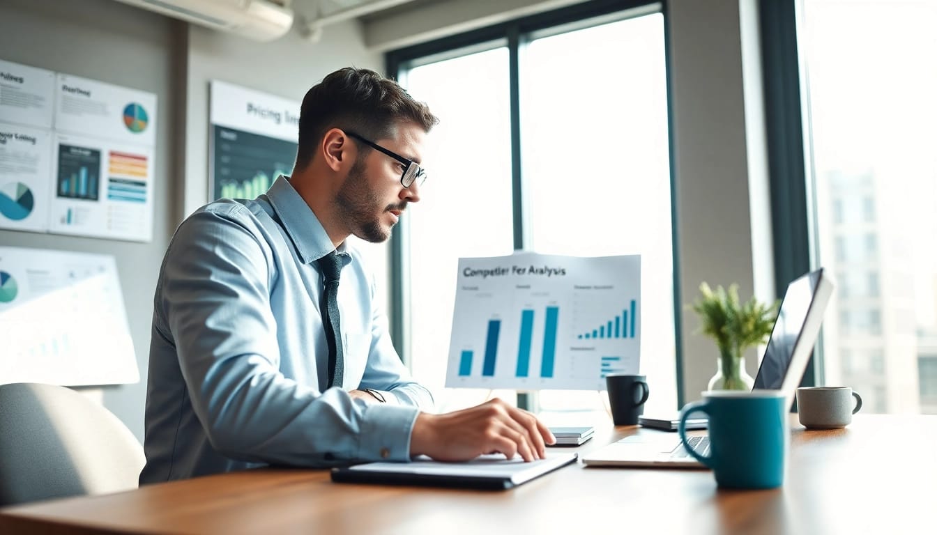 Analyze competitor pricing strategies in a professional office environment.