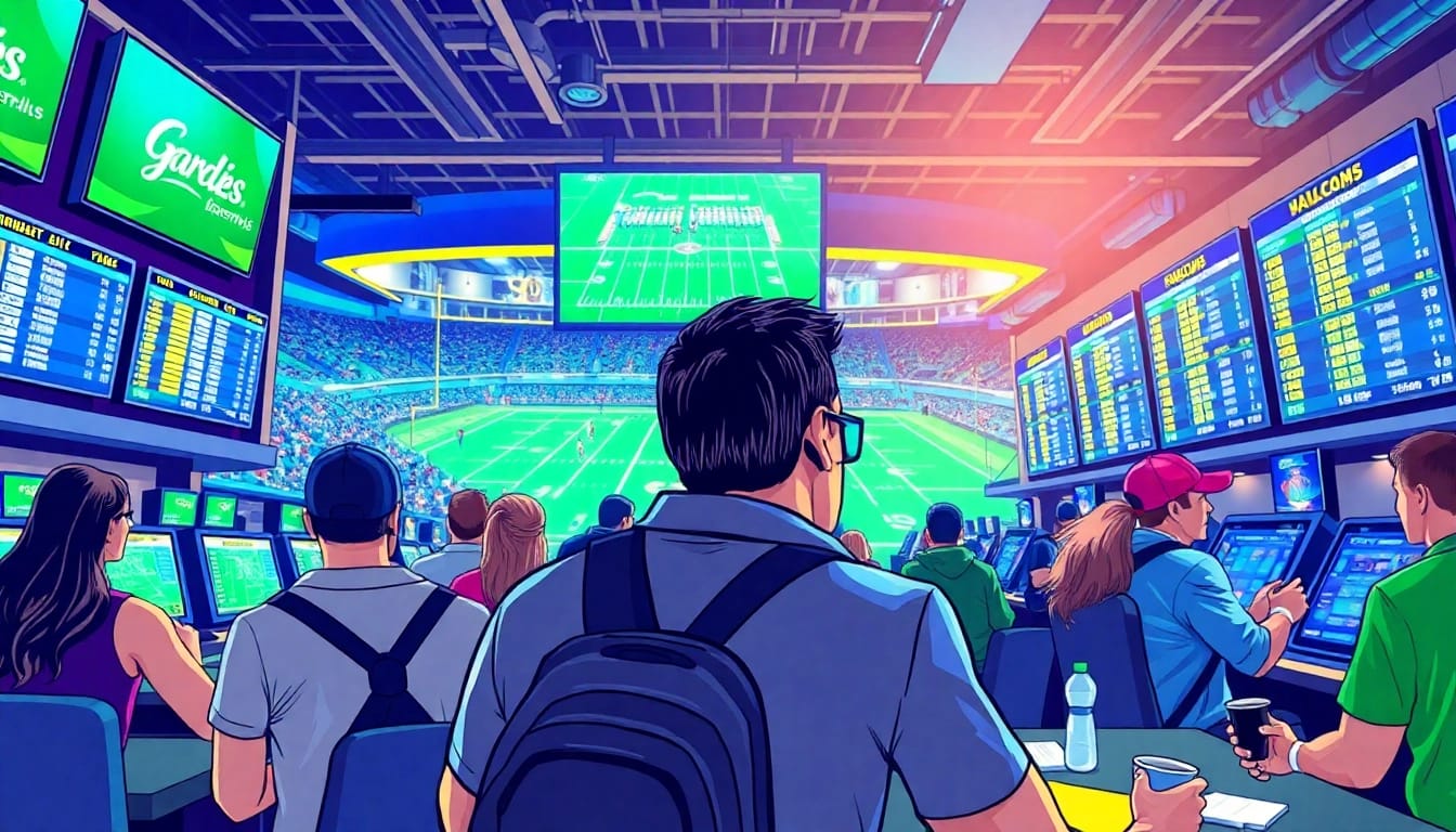 Engaged bettors at sportsbooks in Oklahoma with vibrant atmosphere and sports displays.