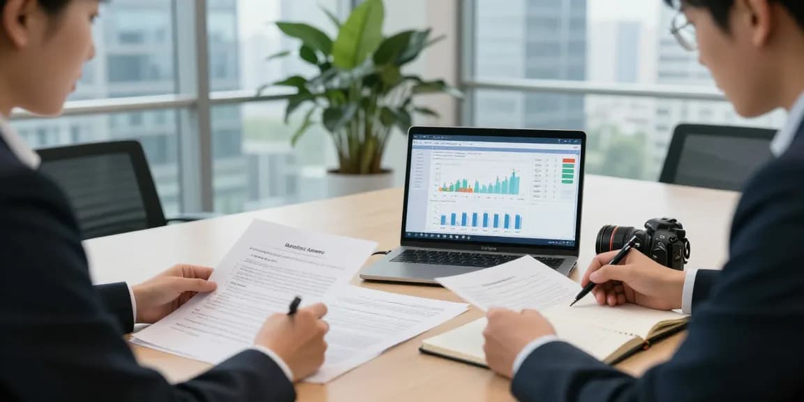 Analyze asset tracing data in a professional office environment with financial documents and analytics.