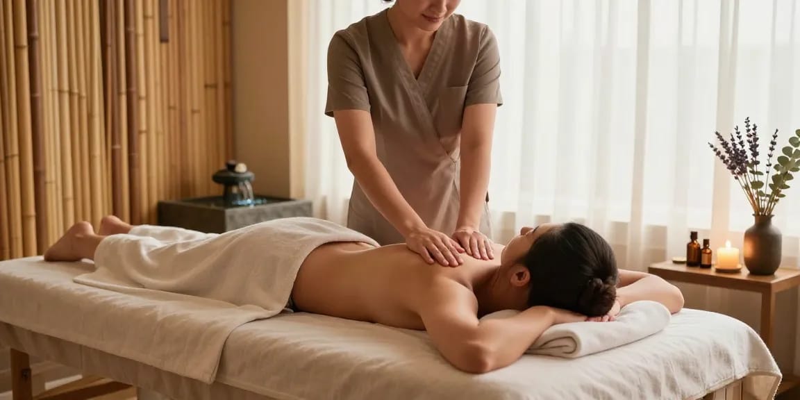 Massage session focusing on relaxation and rejuvenation in a serene spa setting