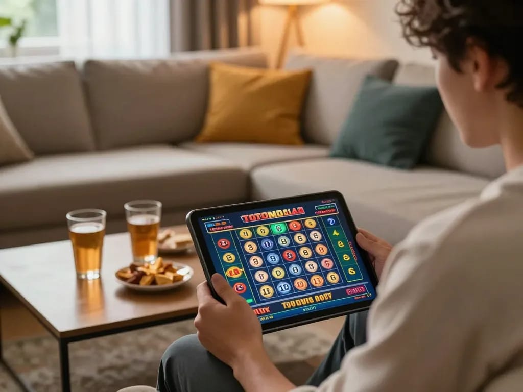 Pengalaman bermain game Toto Macau online dengan tablet di ruang tamu yang nyaman