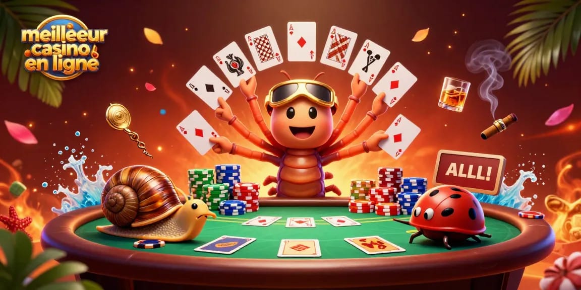 Entrez dans l'univers du meilleur casino en ligne avec cette illustration colorée et dynamique de joueurs de poker.