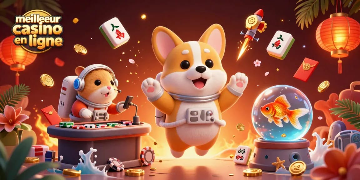 Jouez au meilleur casino en ligne avec un corgi astronaute et des jetons flottants dans une scène dynamique.