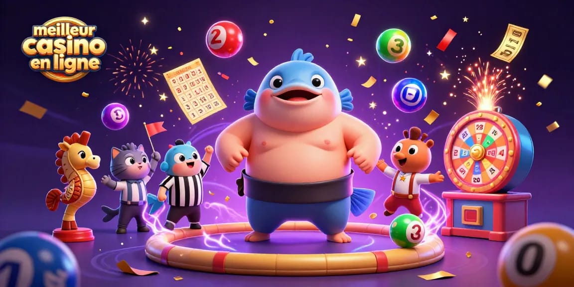 Vibrez au meilleur casino en ligne avec une illustration 3D festive de jeux de loterie et de célébration sous-marine.